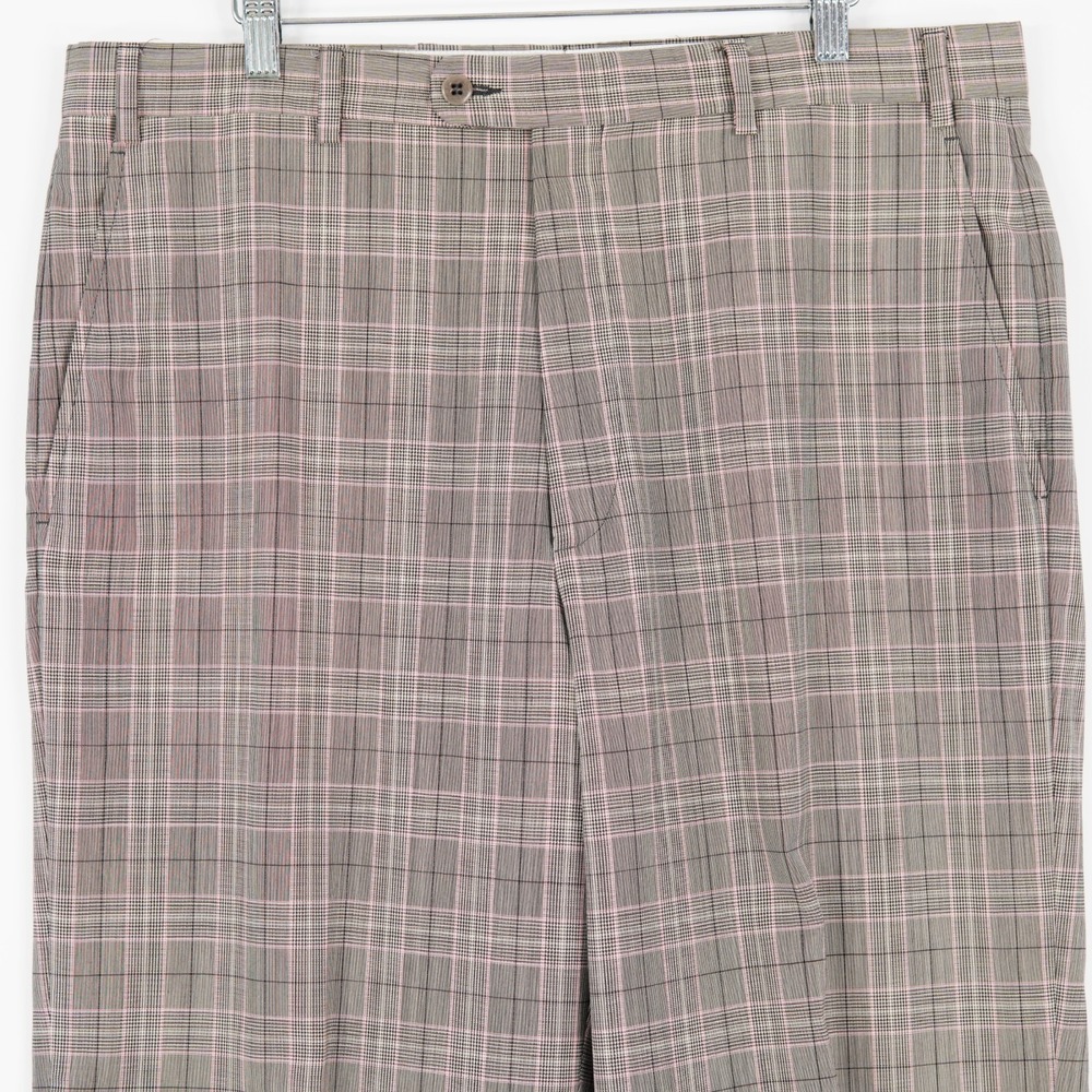 Zanella Nordstrom Wool Brown Cream Plaid W/ Pink Windowpane Dress Pants 36 / 32